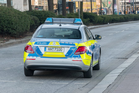 Hamburg, Germany - February 14, 2019: German police car parked in Hamburg.のeditorial素材