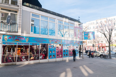 Hamburg, Germany - February 15, 2019: Sexy Angel sex and erotik shop located in Hamburg's St. Pauli...