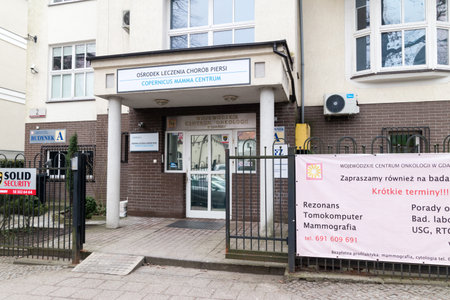 Gdansk, Poland - February 17, 2019: Breast treatment center. Copernicus Mamma centrum.のeditorial素材