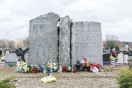 Deblin, Poland - February 20, 2019: Plaque commemorating the fallen and murdered in 1939-1945.のeditorial素材