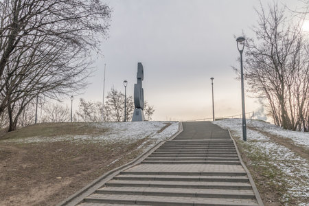 Warsaw, Poland - February 23, 2019: Polish Home Army emblem on top of Warsaw Uprising Hill.のeditorial素材