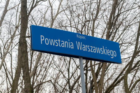 Warsaw, Poland - February 23, 2019: Mound of the Warsaw Uprising sign.のeditorial素材