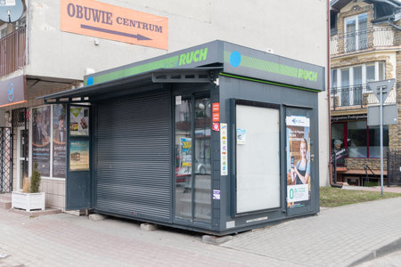 Plonsk, Poland - February 23, 2019: Ruch newsstand (kiosk).のeditorial素材
