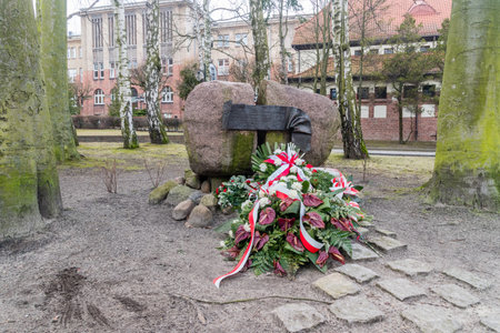 Sopot, Poland - February 25, 2019: Memorial stone to national heroine Danuta Siedzikowna know as Inka with underground name: Danuta Obuchowicz. She was a medical orderly.のeditorial素材