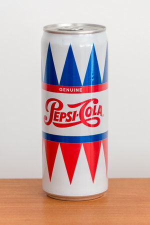 Pruszcz Gdanski, Poland - September 19, 2018: Pepsi-Cola genuine. Can of 330 ml Pepsi-Cola.のeditorial素材