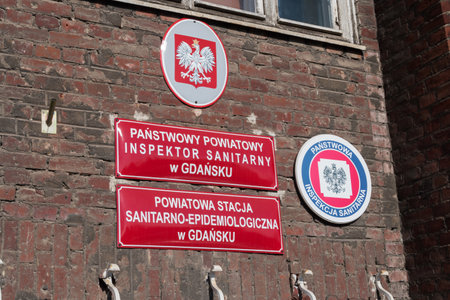 Gdansk, Poland - February 28, 2019: Polish State Sanitary Inspection (Polish: Panstwowa Inspekcja Sanitarna) branch in Gdansk.のeditorial素材