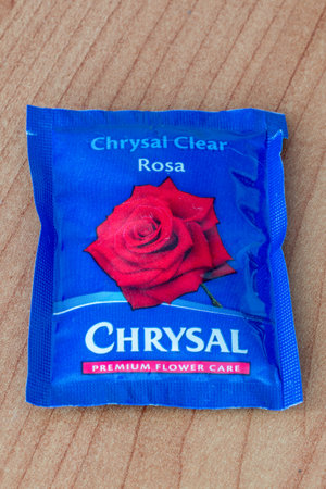 Pruszcz Gdanski, Poland - March 8, 2019: Chrysal Clear Rosa. Chrysal Premium flower care.のeditorial素材