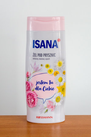 Pruszcz Gdanski, Poland - March 12, 2019: Isana shower gel.のeditorial素材