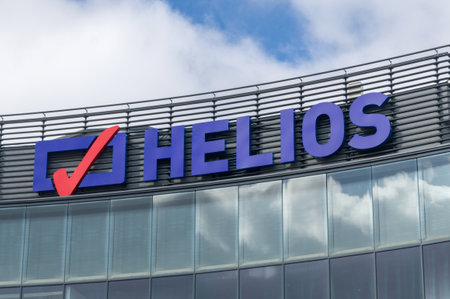 Gdansk, Poland - March 14, 2019: Helios logo and sign. Helios is a multiplex cinema operator in Poland.のeditorial素材