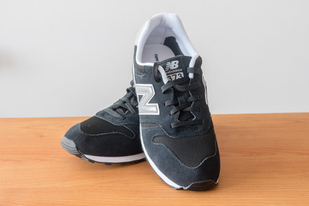 Pruszcz Gdanski, Poland - April 27, 2019: Newbalance men black sport shoes.のeditorial素材
