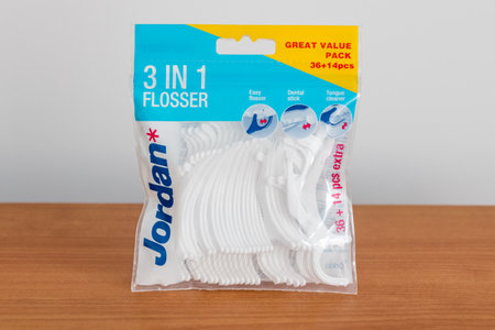 Pruszcz Gdanski, Poland - April 15, 2019: Pack of Jordan flossers.のeditorial素材