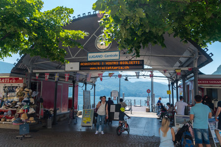 Lugano, Switzerland - June 1, 2019: Lugano - Centrale on the lake Lugano (Lago di Lugano).のeditorial素材