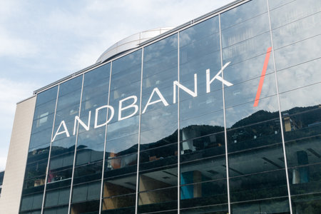 Escaldes-Engordany, Andorra - June 3, 2019: Logo of Andbank. Andbank is the oldest firm of private bankers in Andorra.のeditorial素材