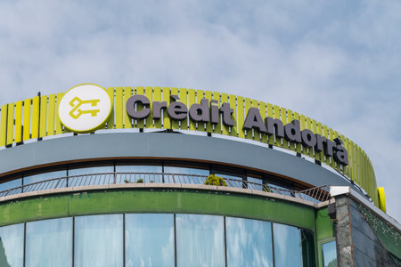 Andorra la Vella, Andorra - June 3, 2019: Logo and sign of Credit Andorra.