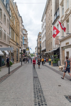 Luxembourg, Luxembourg - June 5, 2019: Rue Philippe II street at cloudy day.のeditorial素材