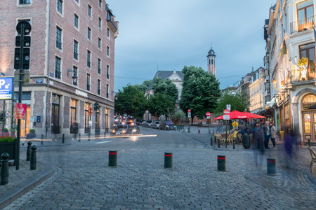 Brussels, Belgium - June 5, 2019: Rue Infante Isabelle street in the evening.のeditorial素材