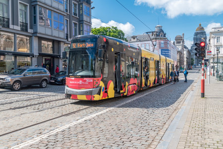 Brussels, Belgium - June 6, 2019: Modern tram of public transport in Brussels.のeditorial素材