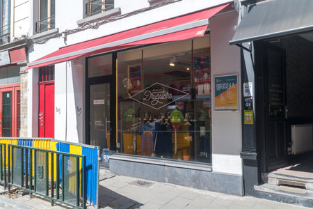Brussels, Belgium - June 6, 2019: Bruxelles drugstore. Shop with cannabis products.のeditorial素材