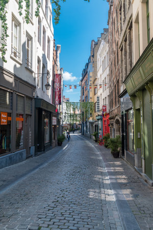 Brussels, Belgium - June 6, 2019: Narrow street Rue des Eperonniers.のeditorial素材