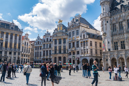 Brussels, Belgium - June 6, 2019: View of  L'Etoile, Le Cygne, L'Arbre d'Or, La Rose and Le Mont Thabor.のeditorial素材