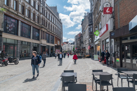 Brussels, Belgium - June 6, 2019: Rue du Marche aux Poulets street in Brussels.のeditorial素材