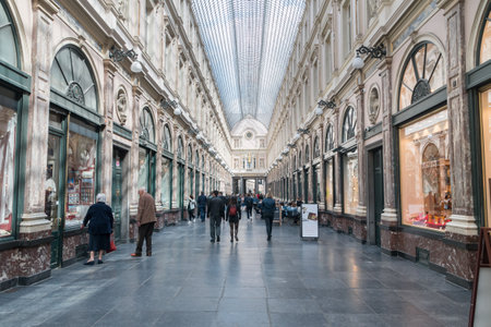 Brussels, Belgium - June 6, 2019: Interior view inside the Galeries Royales Saint-Hubert.のeditorial素材