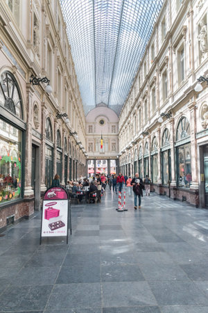 Brussels, Belgium - June 6, 2019: Interior view with people inside the Galeries Royales Saint-Hubert.のeditorial素材