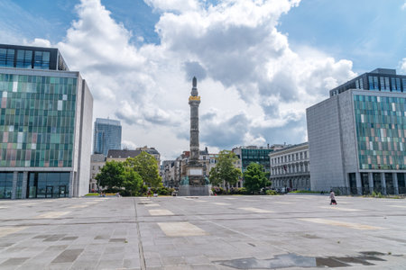 Brussels, Belgium - June 6, 2019: Back view of Congress Column is a monumental column situated on the Place du Congresplein.のeditorial素材