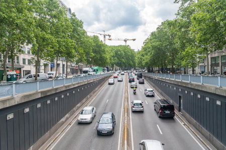 Brussels, Belgium - June 6, 2019: Cars entering and leaving the Madou tunnel.のeditorial素材