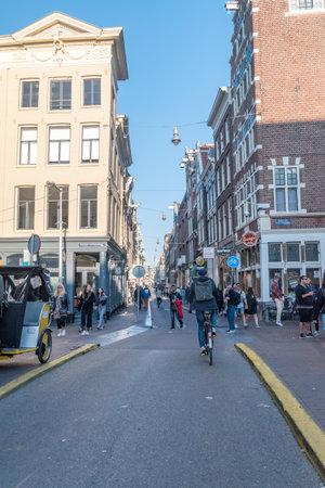 Amsterdam, Netherlands - June 6, 2019: View of the Oude Hoogstraat street in the old town of Amsterdam.のeditorial素材
