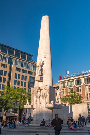 Amsterdam, Netherlands - June 6, 2019: The National Monument on Dam Square (Dutch: Nationaal Monument op de Dam) is a 1956 monument in Amsterdam, Netherlands.のeditorial素材