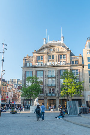 Amsterdam, Netherlands - June 6, 2019: De Bijenkorf flagship store on Dam Square in Amsterdam.のeditorial素材
