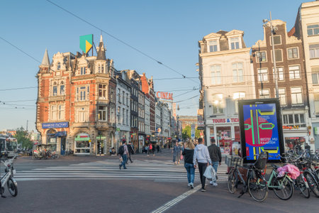Amsterdam, Netherlands - June 6, 2019: View of buildings in city center of Amsterdam.のeditorial素材
