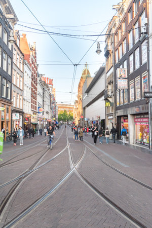 Amsterdam, Netherlands - June 6, 2019: Reguliersbreestraat street with people in Amsterdam.のeditorial素材