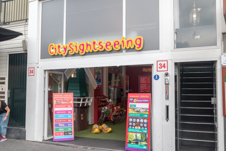 Amsterdam, Netherlands - June 7, 2019: City Sightseeing with tickets for many museums and trips in Amsterdam.のeditorial素材