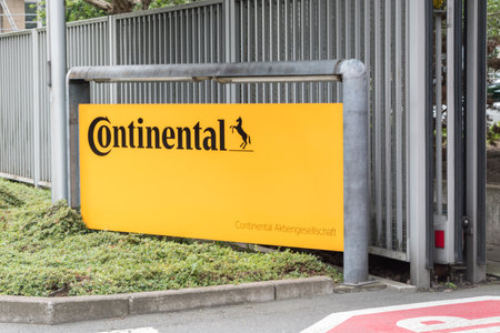 Hanover, Germany - June 8, 2019: Continental sign and logo. Continental is a German automotive manufacturing company.のeditorial素材