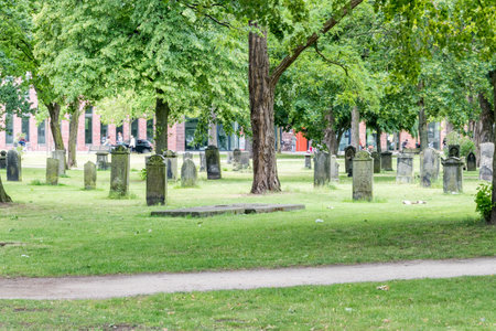 Hanover, Germany - June 8, 2019: Group of epitaphs next to the St. Nicholas' Chapel.のeditorial素材