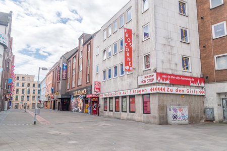 Hannover, Germany - June 8, 2019: Reitwallstrasse street. The Reitwallstrasse is the brothel road in Hannover.のeditorial素材