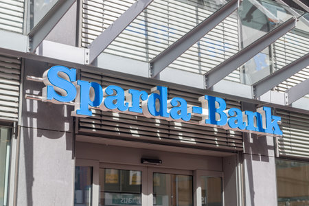 Hanover, Germany - June 8, 2019: Sparda-Bank logo on building.のeditorial素材