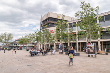 Wolfsburg, Germany - June 8, 2019: Porschestrasse street in Wolfsburg. Main shopping street in Wolfsburg.のeditorial素材