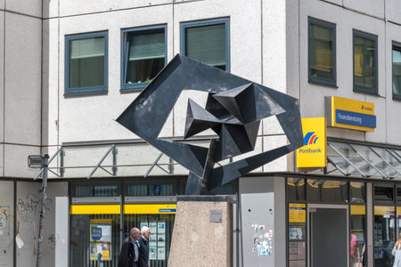 Hannover, Germany - June 8, 2019: Sculpture Stahlplastik 1965 by Hans Uhlmann located at Schmiedestrasse in Hanover, Germany.のeditorial素材