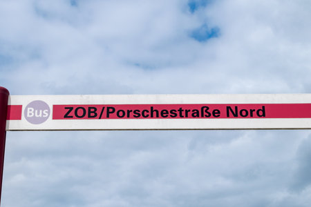 Wolfsburg, Germany - June 8, 2019: Information about bus stop at ZOB / Porschestrasse Nord.のeditorial素材