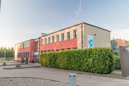 Kolbaskowo, Poland - June 9, 2019: Municipal office of Kolbaskowo in the morning.のeditorial素材