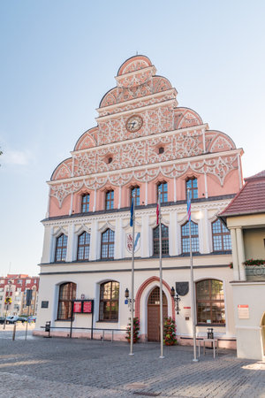 Stargard, Poland - June 9, 2019: The front facade of the Town Hall.のeditorial素材