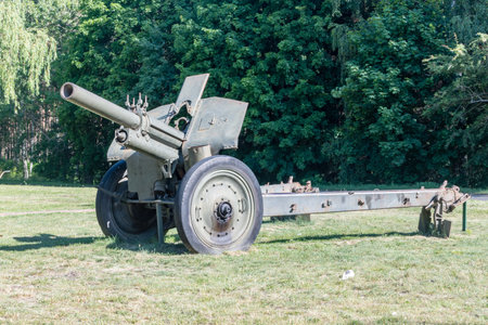 Zdbice, Poland - June 9, 2019: 122 mm howitzer wz. 38 at Combat Museum of the First Army of the Polish Army in Zdbice.のeditorial素材