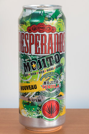 Pruszcz Gdanski, Poland - June 9, 2019: Desperados mojito and tequila flavoured beer.のeditorial素材