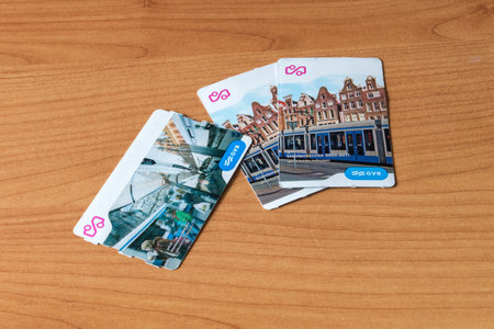 Pruszcz Gdanski, Poland - July 12, 2019: View of picture side on P+R and two 24 hours Amsterdam public transport tickets.のeditorial素材
