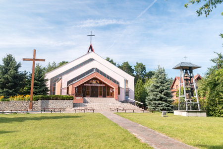 Jantar, Poland - July 12, 2019: Roman catholic church of Blessed Virgin Mary Mother in Jantar.のeditorial素材
