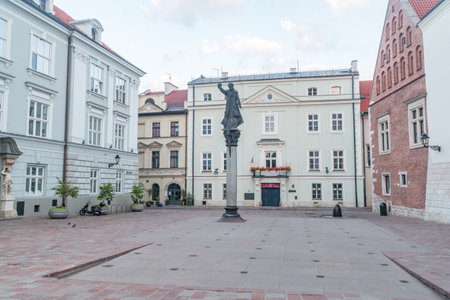 Krakow, Poland - July 26, 2019: Square of st. Mary Magdalene with Piotr Skarga's column.のeditorial素材