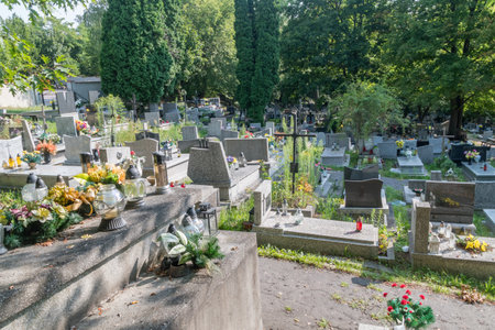 Krakow, Poland - July 26, 2019: Podgorze Old Cemetery.のeditorial素材